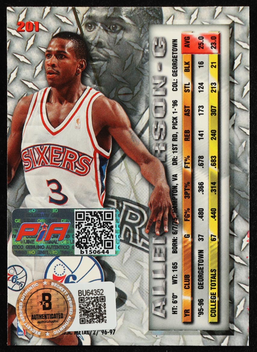 Allen Iverson Signed 1996-97 Metal #201 RC (Beckett) at PristineAuction.com Allen Iverson Signed 1996-97 Metal #201 RC (Beckett) at PristineAuction.com