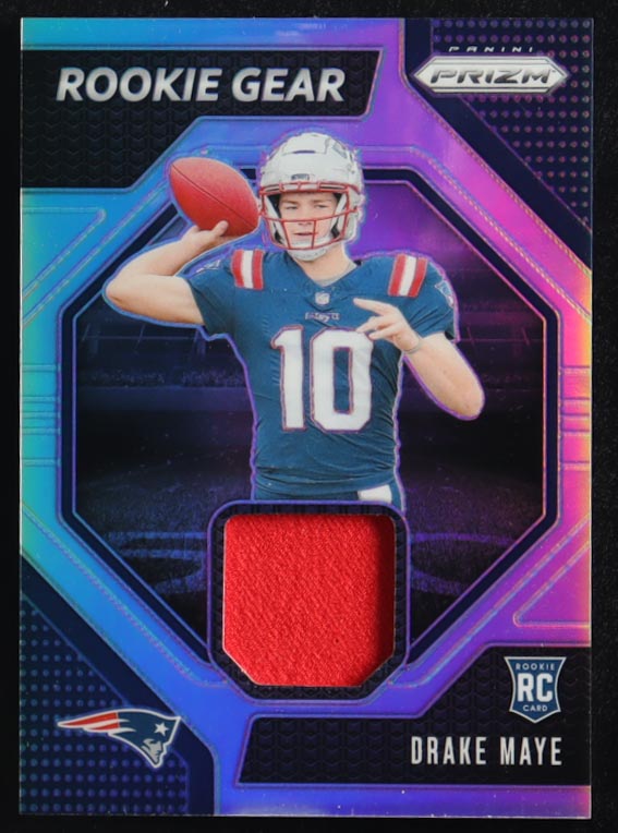 Drake Maye 2024 Panini Prizm Rookie Gear Jersey #RG-DME RC at PristineAuction.com Drake Maye 2024 Panini Prizm Rookie Gear Jersey #RG-DME RC at PristineAuction.com