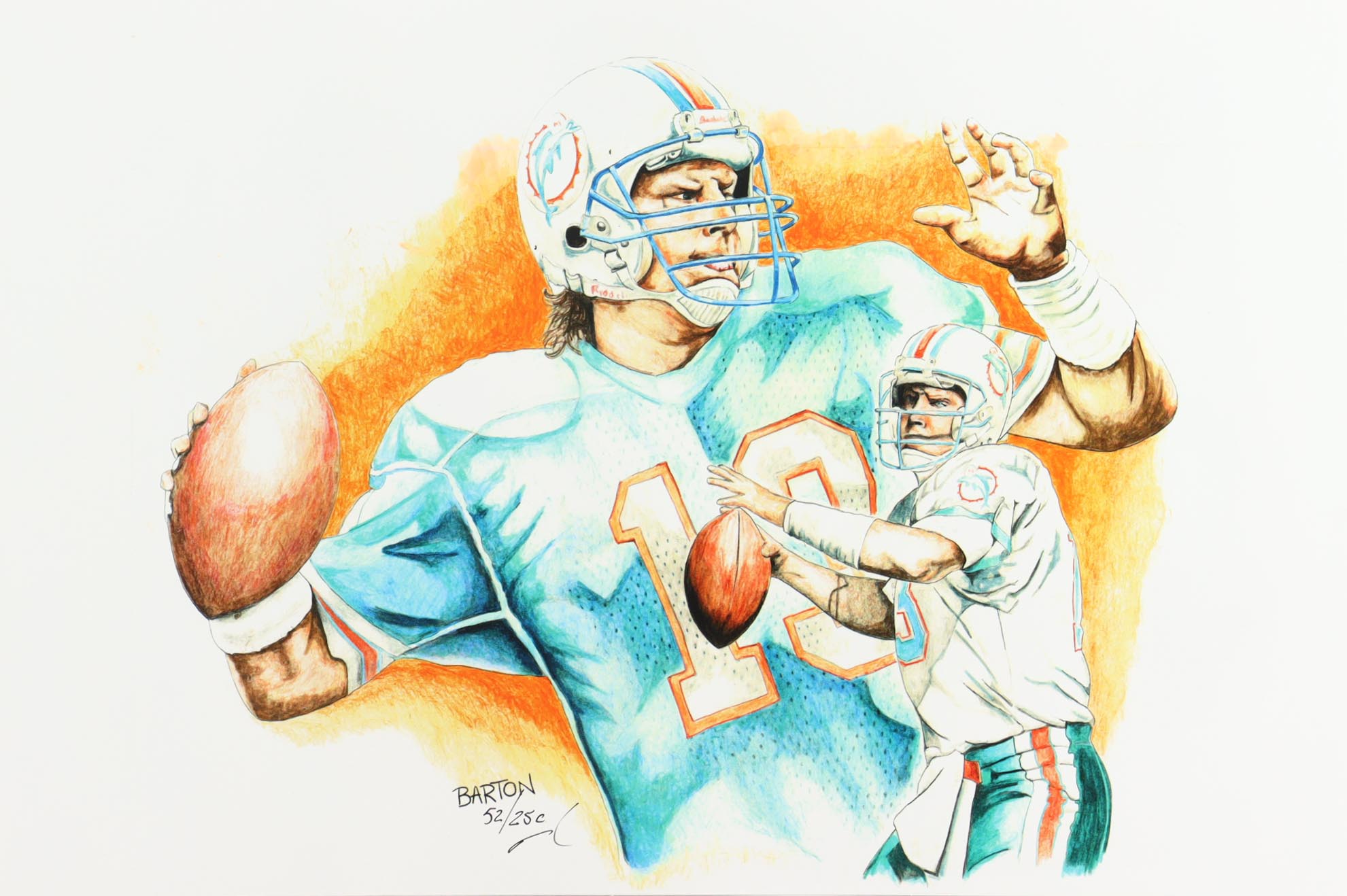 "Dan Marino" Dolphins 12x18 LE Lithograph By Brian Barton (PA) at PristineAuction.com "Dan Marino" Dolphins 12x18 LE Lithograph By Brian Barton (PA) at PristineAuction.com