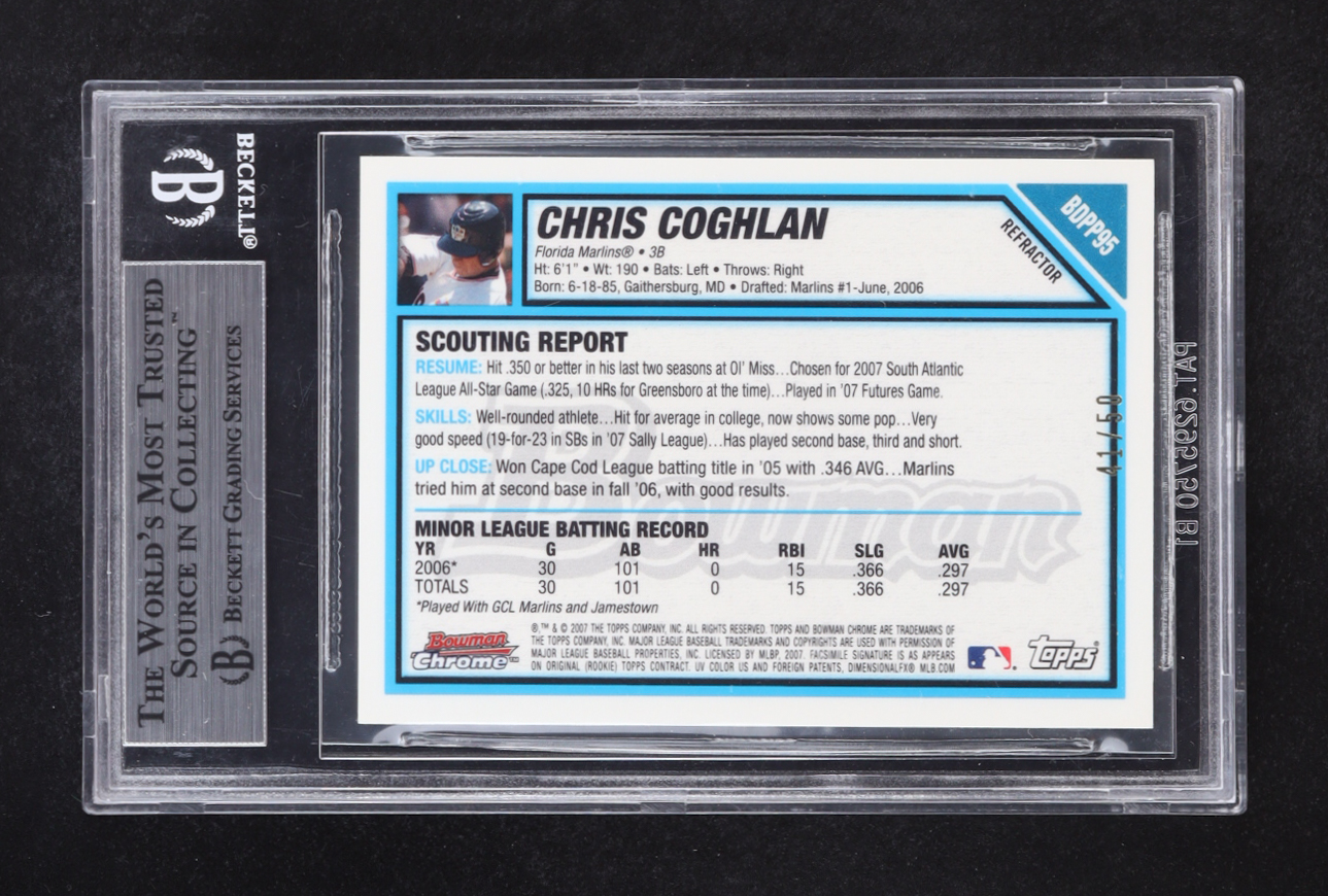 Chris Coghlan 2007 Bowman Chrome Draft Future's Gold Refractors #BDPP95 RC #41/50 (BGS 9) at PristineAuction.com Chris Coghlan 2007 Bowman Chrome Draft Future's Gold Refractors #BDPP95 RC #41/50 (BGS 9) at PristineAuction.com