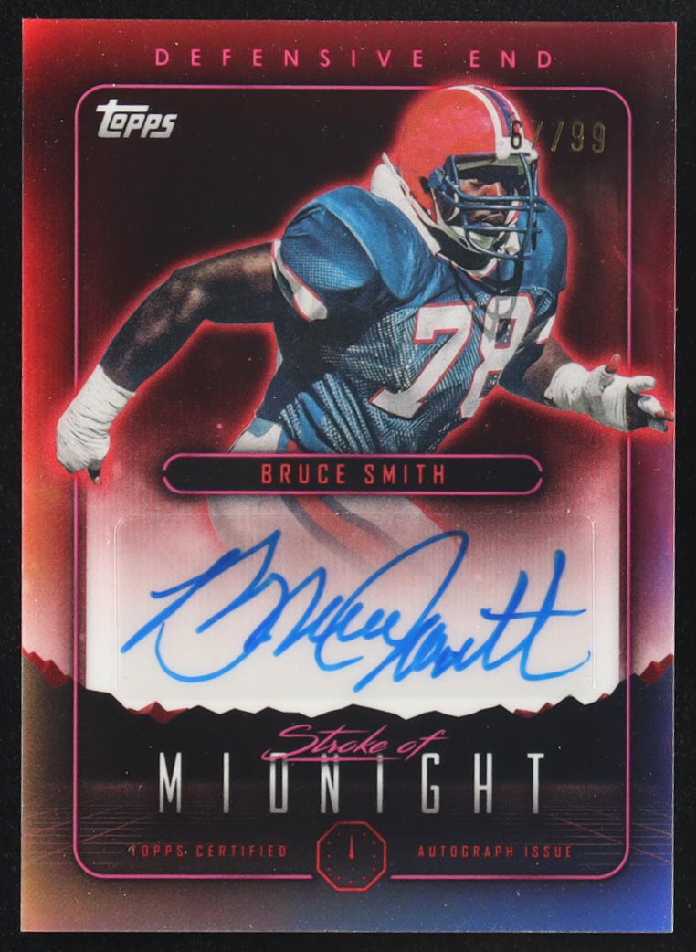 Bruce Smith 2024 Topps Midnight Stroke of Midnight Autographs Twilight #SMA-BS #67/99 at PristineAuction.com Bruce Smith 2024 Topps Midnight Stroke of Midnight Autographs Twilight #SMA-BS #67/99 at PristineAuction.com