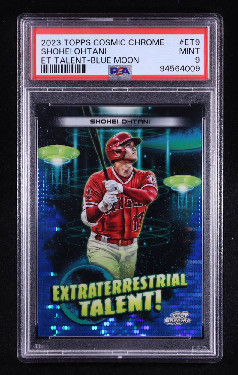 Shohei Ohtani 2023 Topps Cosmic Chrome Extraterrestrial Talent Blue Moon Refractors #ET9 #59/99 (PSA 9) at PristineAuction.com Shohei Ohtani 2023 Topps Cosmic Chrome Extraterrestrial Talent Blue Moon Refractors #ET9 #59/99 (PSA 9) at PristineAuction.com