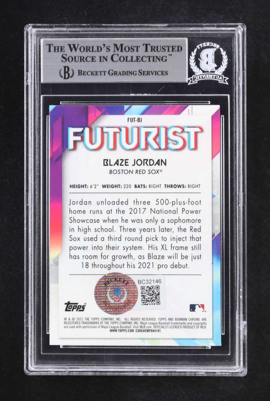 Blaze Jordan Signed 2021 Topps Bowman Chrome Futurist Refractors Autographs #FUT-BJ RC (Beckett | Autograph Grade BGS Authentic) at PristineAuction.com Blaze Jordan Signed 2021 Topps Bowman Chrome Futurist Refractors Autographs #FUT-BJ RC (Beckett | Autograph Grade BGS Authentic) at PristineAuction.com