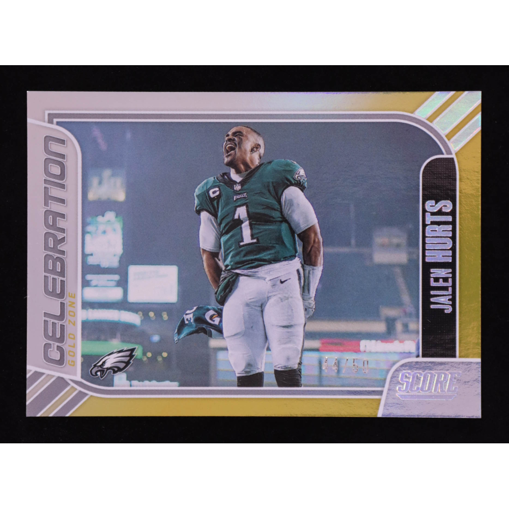 Jalen Hurts 2023 Score Celebration Gold Zone #11 #44/50 at PristineAuction.com