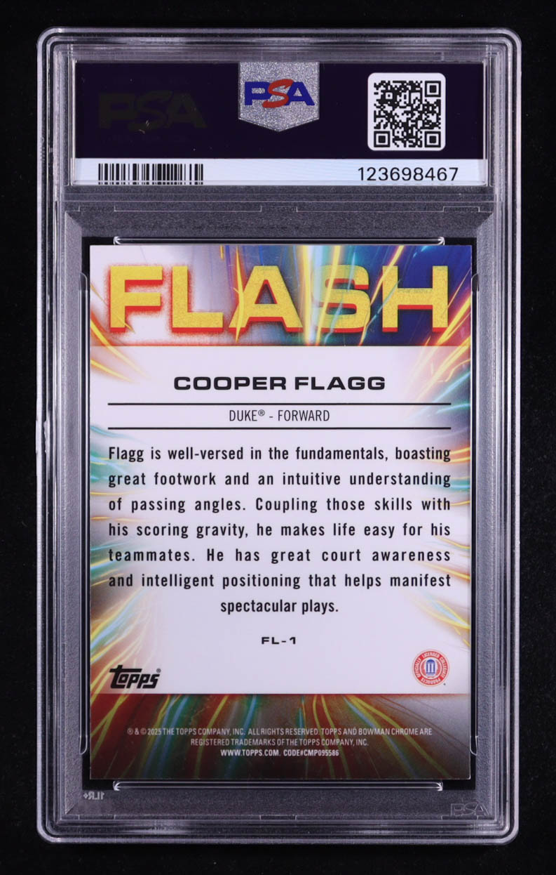 Cooper Flagg 2024-25 Bowman Chrome University Flash X-Fractors #FL1 RC (PSA 9) at PristineAuction.com Cooper Flagg 2024-25 Bowman Chrome University Flash X-Fractors #FL1 RC (PSA 9) at PristineAuction.com