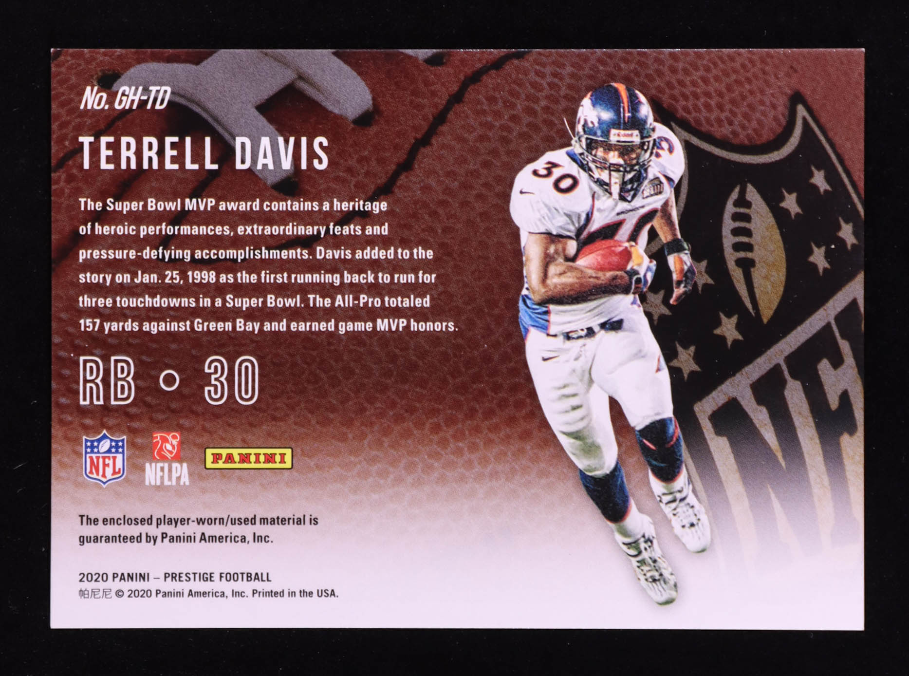Terrell Davis 2020 Prestige Gridiron Heritage Jerseys Prime #5 #48/50 at PristineAuction.com Terrell Davis 2020 Prestige Gridiron Heritage Jerseys Prime #5 #48/50 at PristineAuction.com