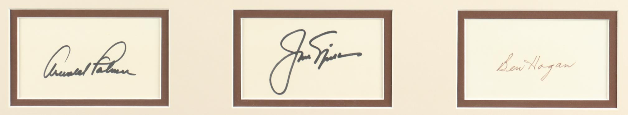 Arnold Palmer, Ben Hogan & Jack Nicklaus Signed Custom Framed Cut Display (PSA | Auto Grade 10) at PristineAuction.com Arnold Palmer, Ben Hogan & Jack Nicklaus Signed Custom Framed Cut Display (PSA | Auto Grade 10) at PristineAuction.com