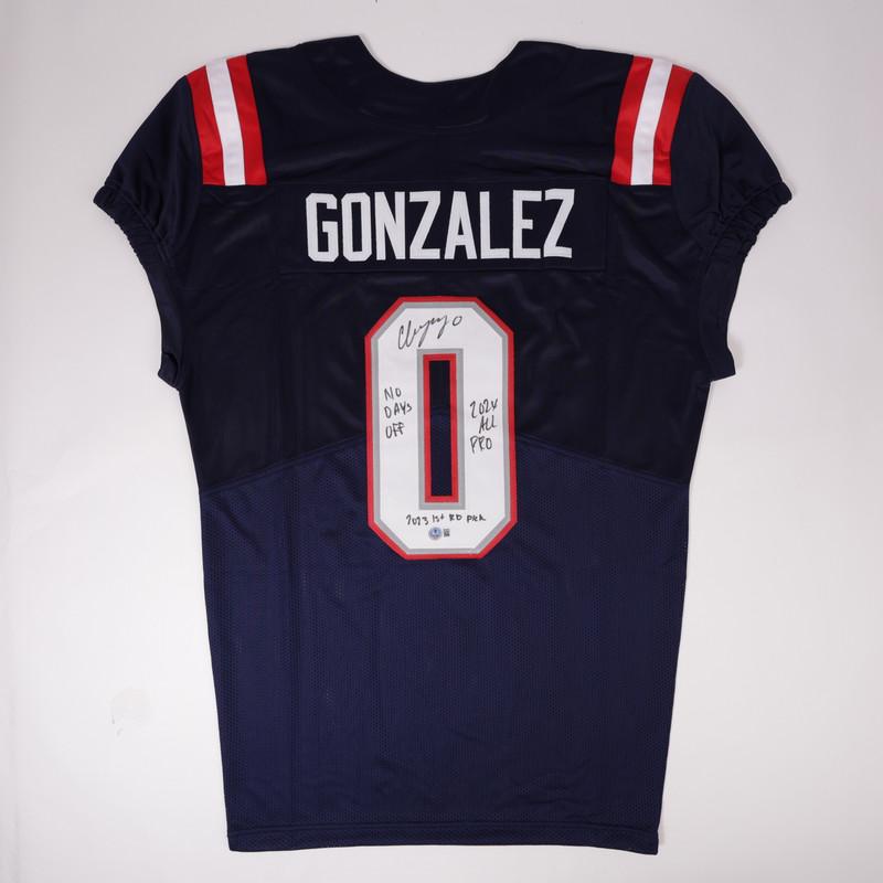 Christian Gonzalez Signed Jersey Inscribed "No Days Off", "2024 All Pro" & "2023 1st RD Pick" (Beckett) at PristineAuction.com Christian Gonzalez Signed Jersey Inscribed "No Days Off", "2024 All Pro" & "2023 1st RD Pick" (Beckett) at PristineAuction.com