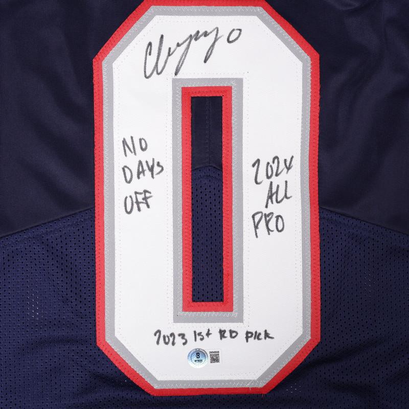 Christian Gonzalez Signed Jersey Inscribed "No Days Off", "2024 All Pro" & "2023 1st RD Pick" (Beckett) at PristineAuction.com Christian Gonzalez Signed Jersey Inscribed "No Days Off", "2024 All Pro" & "2023 1st RD Pick" (Beckett) at PristineAuction.com