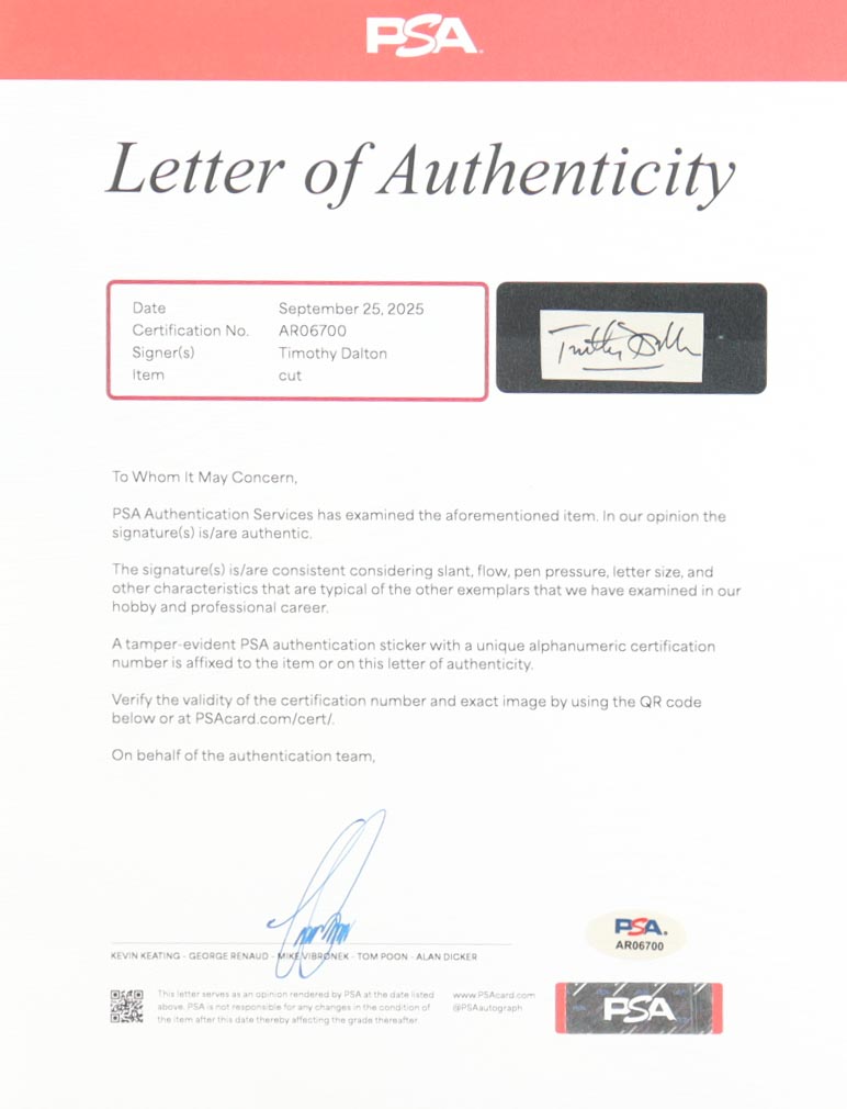 Timothy Dalton Signed "James Bond" Custom Framed Cut Display (PSA) at PristineAuction.com Timothy Dalton Signed "James Bond" Custom Framed Cut Display (PSA) at PristineAuction.com