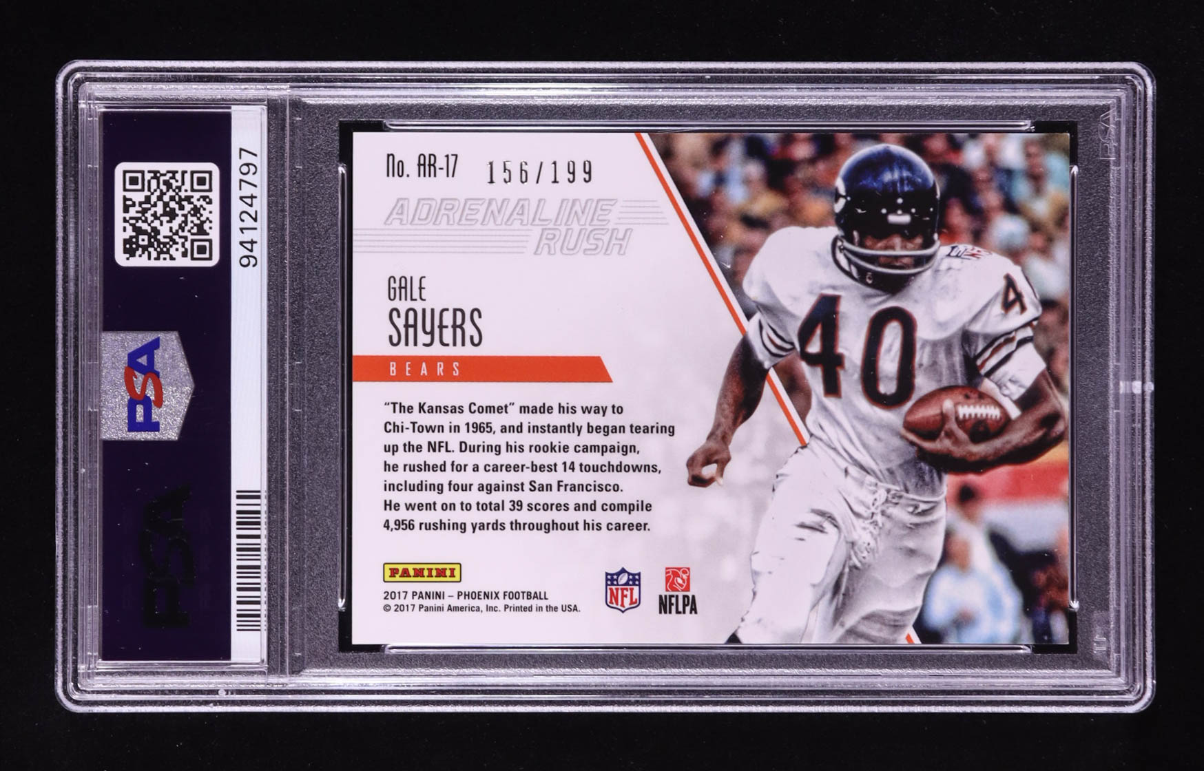 Gale Sayers 2017 Panini Phoenix Adrenaline Rush Pink #17 #156/199 (PSA 9) at PristineAuction.com Gale Sayers 2017 Panini Phoenix Adrenaline Rush Pink #17 #156/199 (PSA 9) at PristineAuction.com