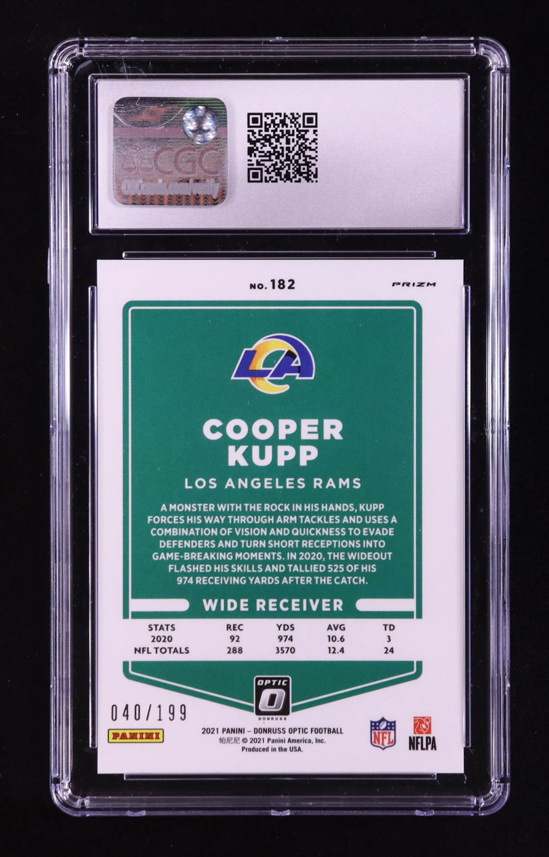 Cooper Kupp 2021 Donruss Optic Orange #182 #040/199 (CGC 9) at PristineAuction.com Cooper Kupp 2021 Donruss Optic Orange #182 #040/199 (CGC 9) at PristineAuction.com