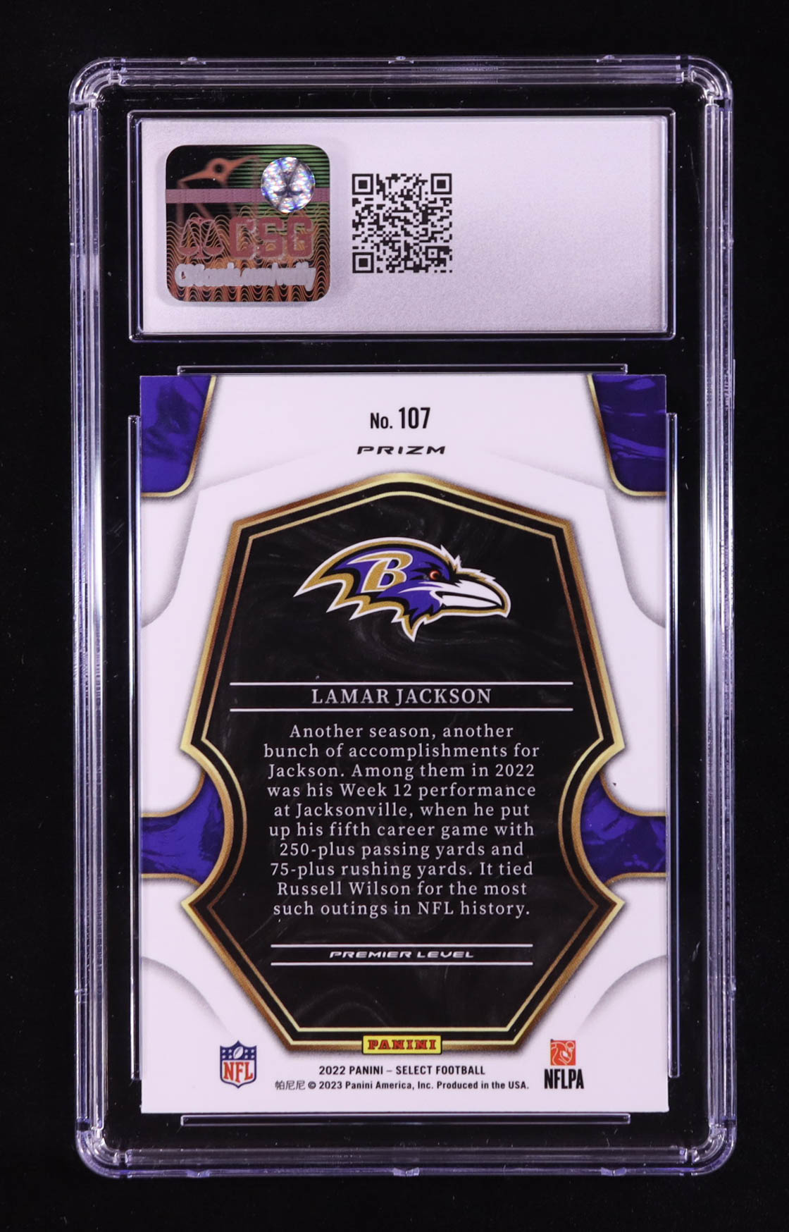 Lamar Jackson 2022 Select Prizm Silver #107 (CGC 9.5) at PristineAuction.com Lamar Jackson 2022 Select Prizm Silver #107 (CGC 9.5) at PristineAuction.com
