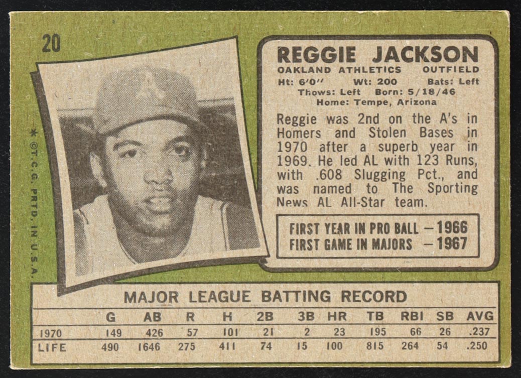 Reggie Jackson 1971 Topps #20 at PristineAuction.com Reggie Jackson 1971 Topps #20 at PristineAuction.com