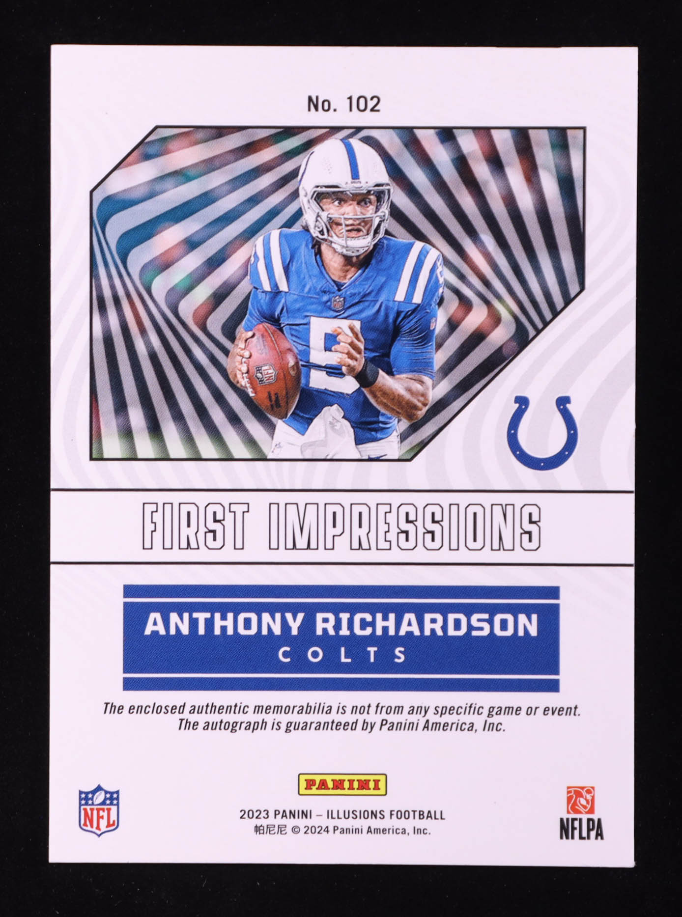 Anthony Richardson 2023 Panini Illusions Red JSY AU #102 #174/199 RC at PristineAuction.com Anthony Richardson 2023 Panini Illusions Red JSY AU #102 #174/199 RC at PristineAuction.com