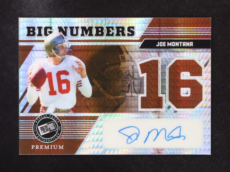 Joe Montana 2024 Press Pass Premium Big Numbers Autographs Hyper #BNJM2 #18/25 at PristineAuction.com Joe Montana 2024 Press Pass Premium Big Numbers Autographs Hyper #BNJM2 #18/25 at PristineAuction.com