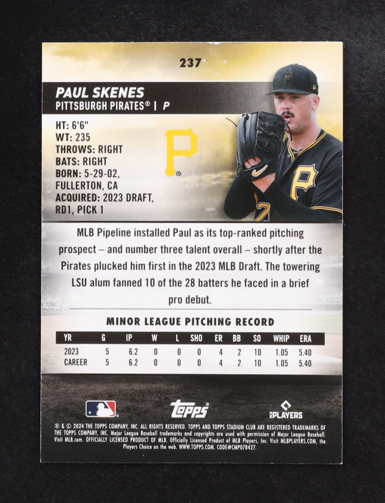 Paul Skenes 2024 Topps Stadium Club Red Foil #237 RC at PristineAuction.com Paul Skenes 2024 Topps Stadium Club Red Foil #237 RC at PristineAuction.com
