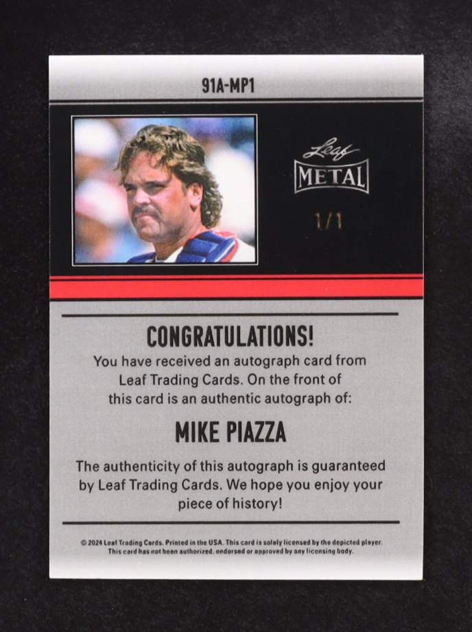 Mike Piazza 2024 Leaf Metal Autographs Gold Crystal #91AMP1 #1/1 at PristineAuction.com Mike Piazza 2024 Leaf Metal Autographs Gold Crystal #91AMP1 #1/1 at PristineAuction.com