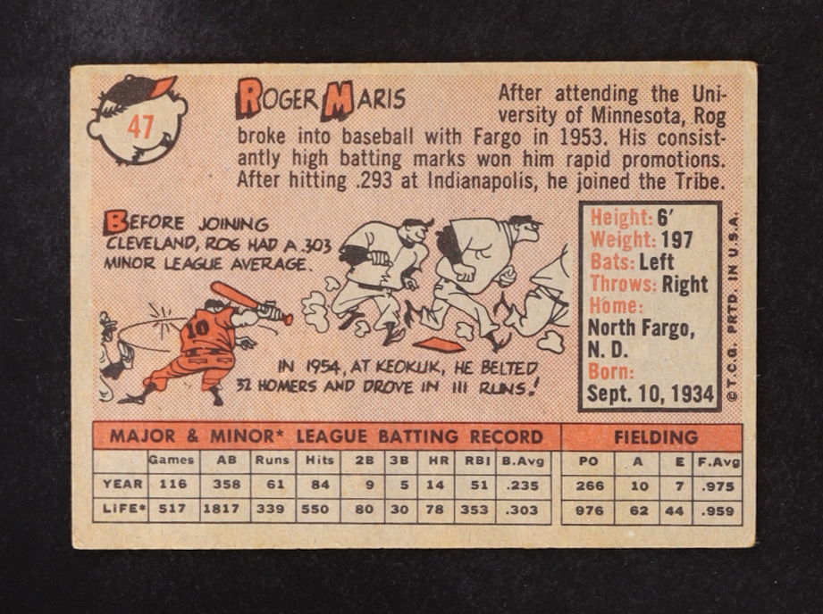 Roger Maris 1958 Topps #47 RC at PristineAuction.com Roger Maris 1958 Topps #47 RC at PristineAuction.com