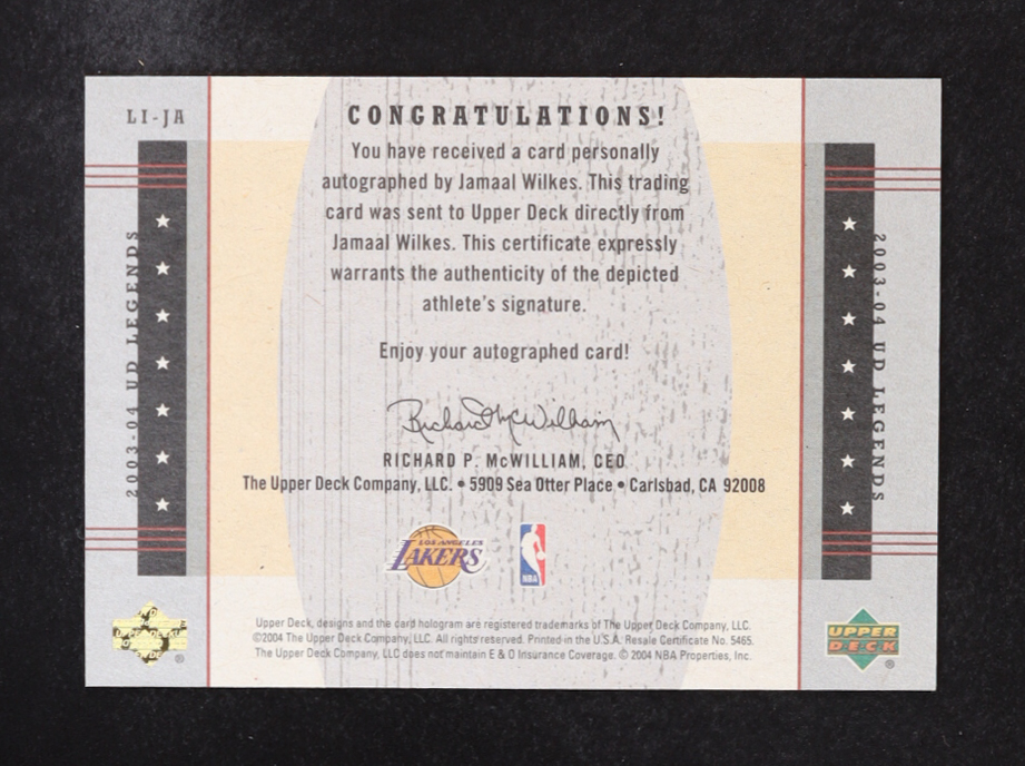 Jamaal Wilkes 2003-04 Upper Deck Legends Legendary Inscriptions "Silk" #JA #87/100 at PristineAuction.com Jamaal Wilkes 2003-04 Upper Deck Legends Legendary Inscriptions "Silk" #JA #87/100 at PristineAuction.com