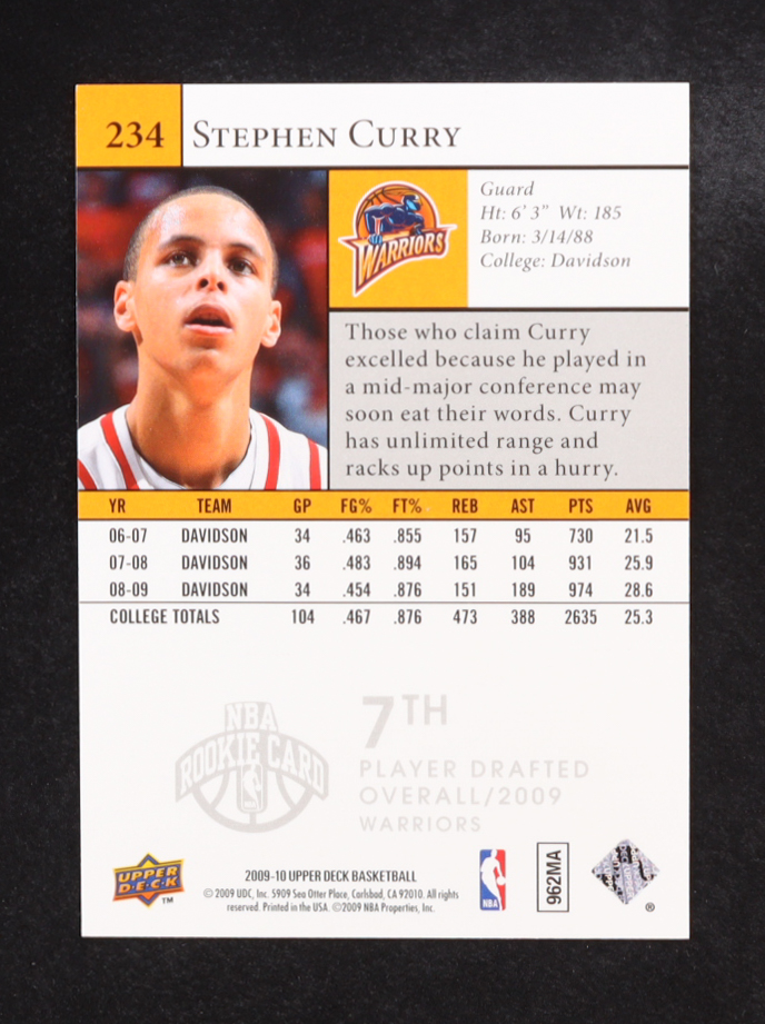 Stephen Curry 2009-10 Upper Deck #234 SP RC at PristineAuction.com Stephen Curry 2009-10 Upper Deck #234 SP RC at PristineAuction.com