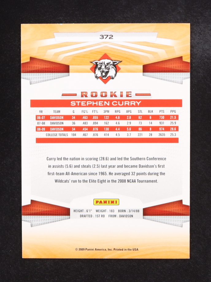 Stephen Curry 2009-10 Panini #372 RC at PristineAuction.com Stephen Curry 2009-10 Panini #372 RC at PristineAuction.com