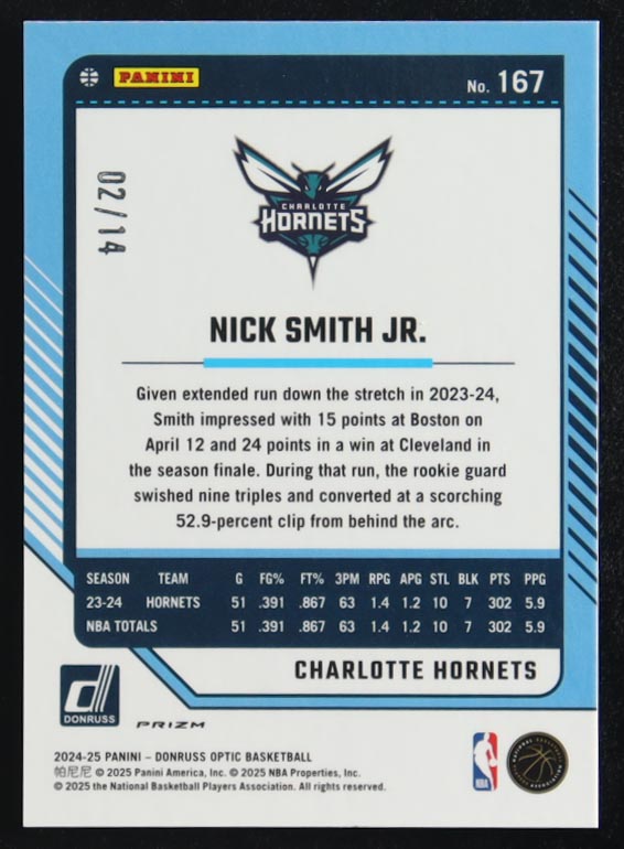 Nick Smith Jr. 2024-25 Donruss Optic Green FOTL #167 #2/14 at PristineAuction.com Nick Smith Jr. 2024-25 Donruss Optic Green FOTL #167 #2/14 at PristineAuction.com