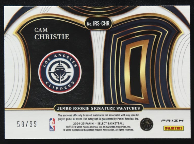 Cam Christie 2024-25 Select Jumbo Rookie Signature Swatches #6 RC #58/99 at PristineAuction.com Cam Christie 2024-25 Select Jumbo Rookie Signature Swatches #6 RC #58/99 at PristineAuction.com