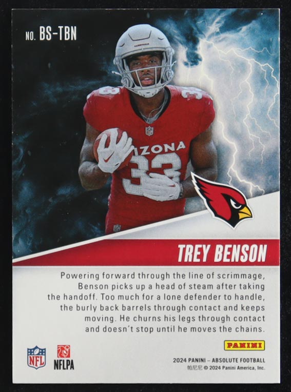 Trey Benson 2024 Absolute By Storm Spectrum Red #1 RC #43/150 at PristineAuction.com Trey Benson 2024 Absolute By Storm Spectrum Red #1 RC #43/150 at PristineAuction.com