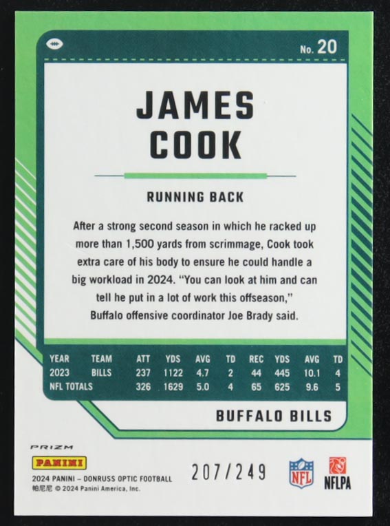 James Cook 2024 Donruss Optic Orange #20 #207/249 at PristineAuction.com James Cook 2024 Donruss Optic Orange #20 #207/249 at PristineAuction.com
