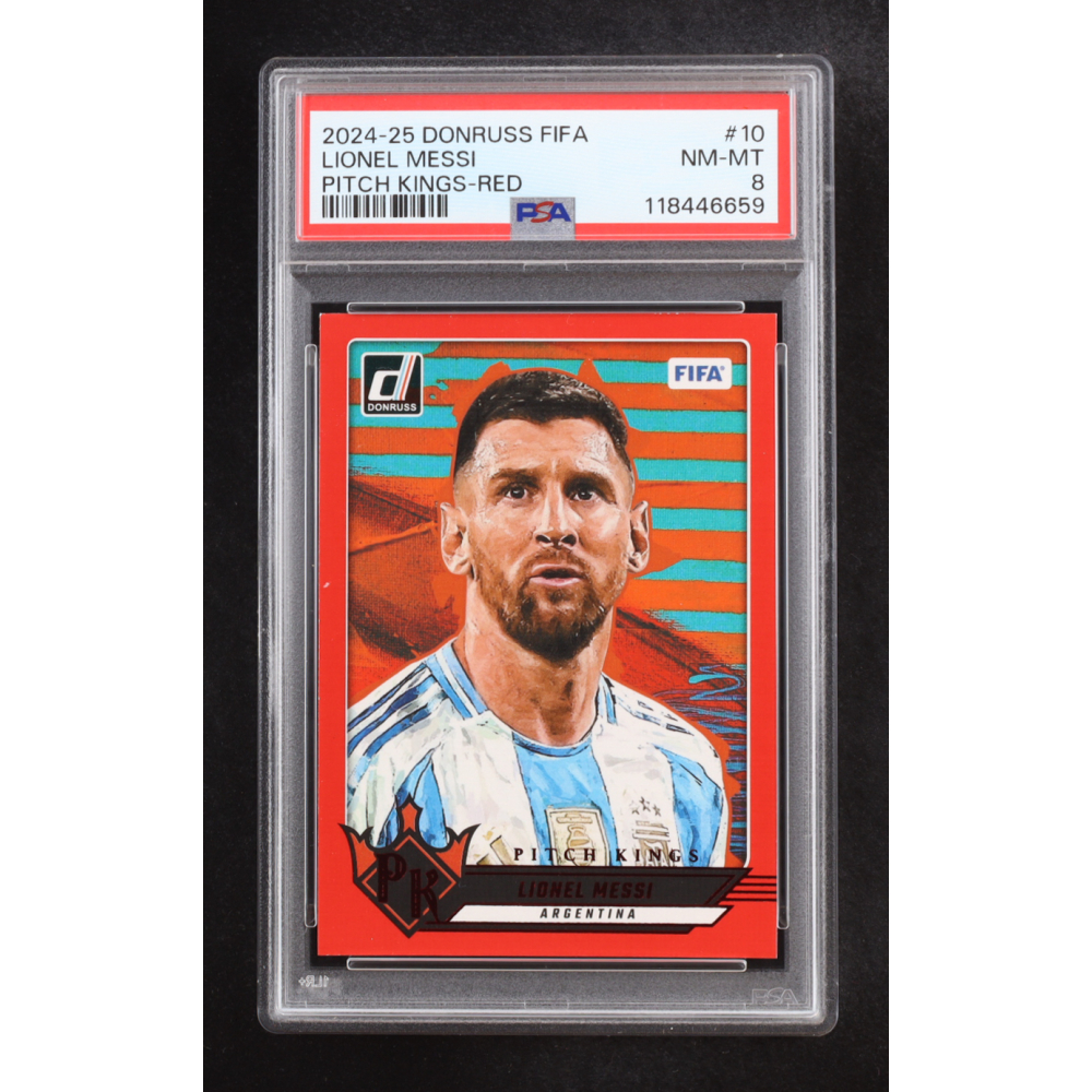 Lionel Messi 2024-25 Donruss Fifa Pitch Kings Red #10 (PSA 8) at PristineAuction.com