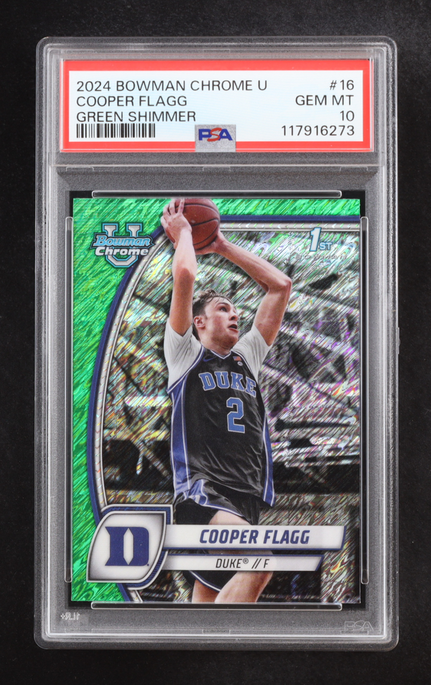 Cooper Flagg 2024 Bowman Chrome University Green Shimmer #16 RC (PSA 10) at PristineAuction.com Cooper Flagg 2024 Bowman Chrome University Green Shimmer #16 RC (PSA 10) at PristineAuction.com