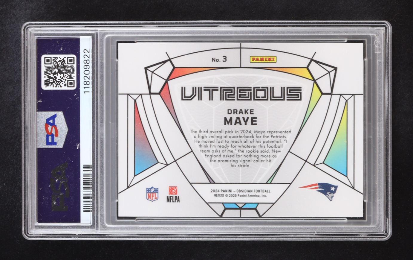 Drake Maye 2024 Obsidian Vitreous #3 RC (PSA 10) at PristineAuction.com Drake Maye 2024 Obsidian Vitreous #3 RC (PSA 10) at PristineAuction.com