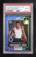 Giannis Antetokounmpo 2019 Hoops Premium Stock Back Stage Pass Blue #9 (PSA 8) at PristineAuction.com