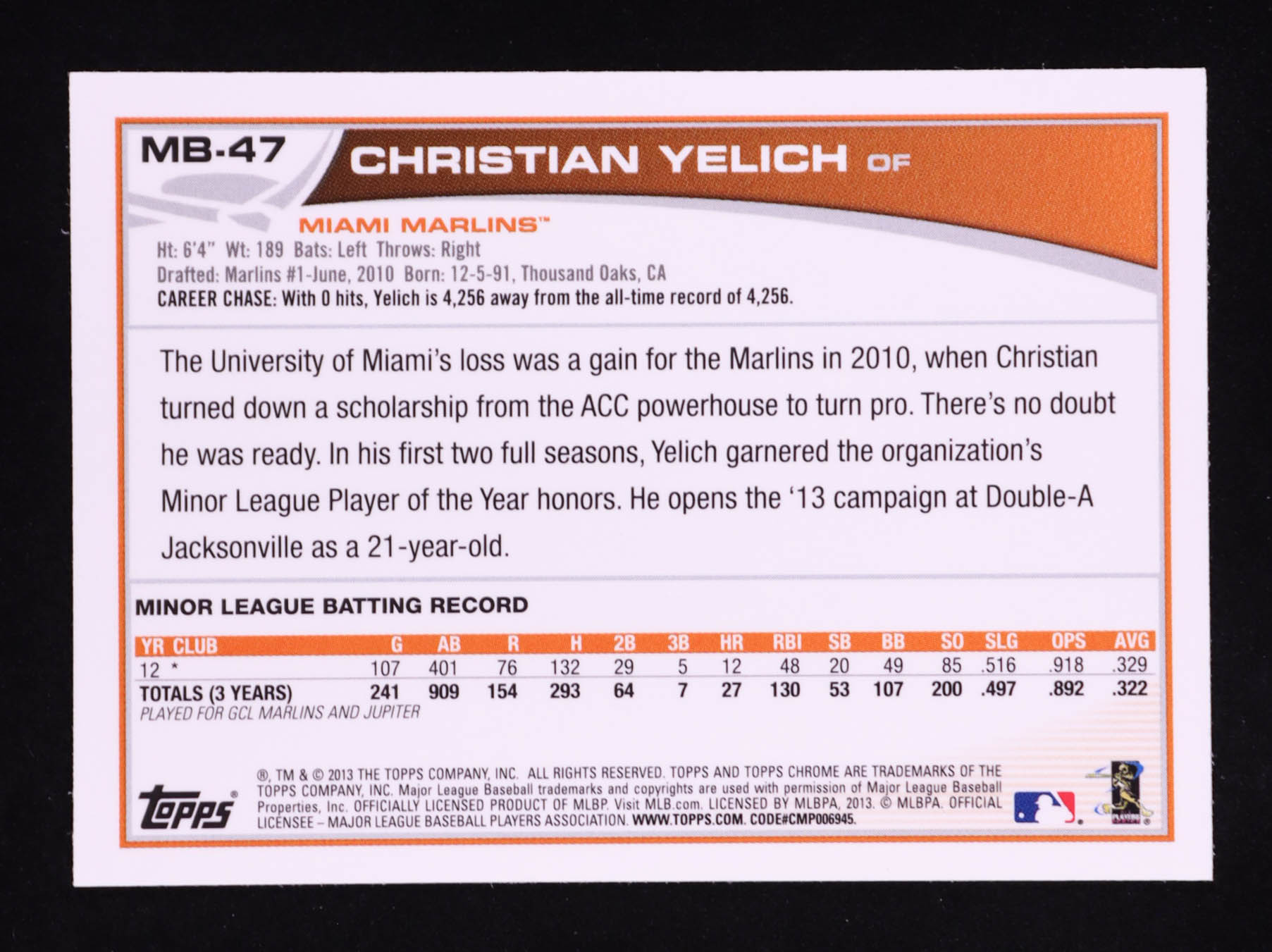 Christian Yelich 2013 Topps Chrome Update #MB47 RC at PristineAuction.com Christian Yelich 2013 Topps Chrome Update #MB47 RC at PristineAuction.com