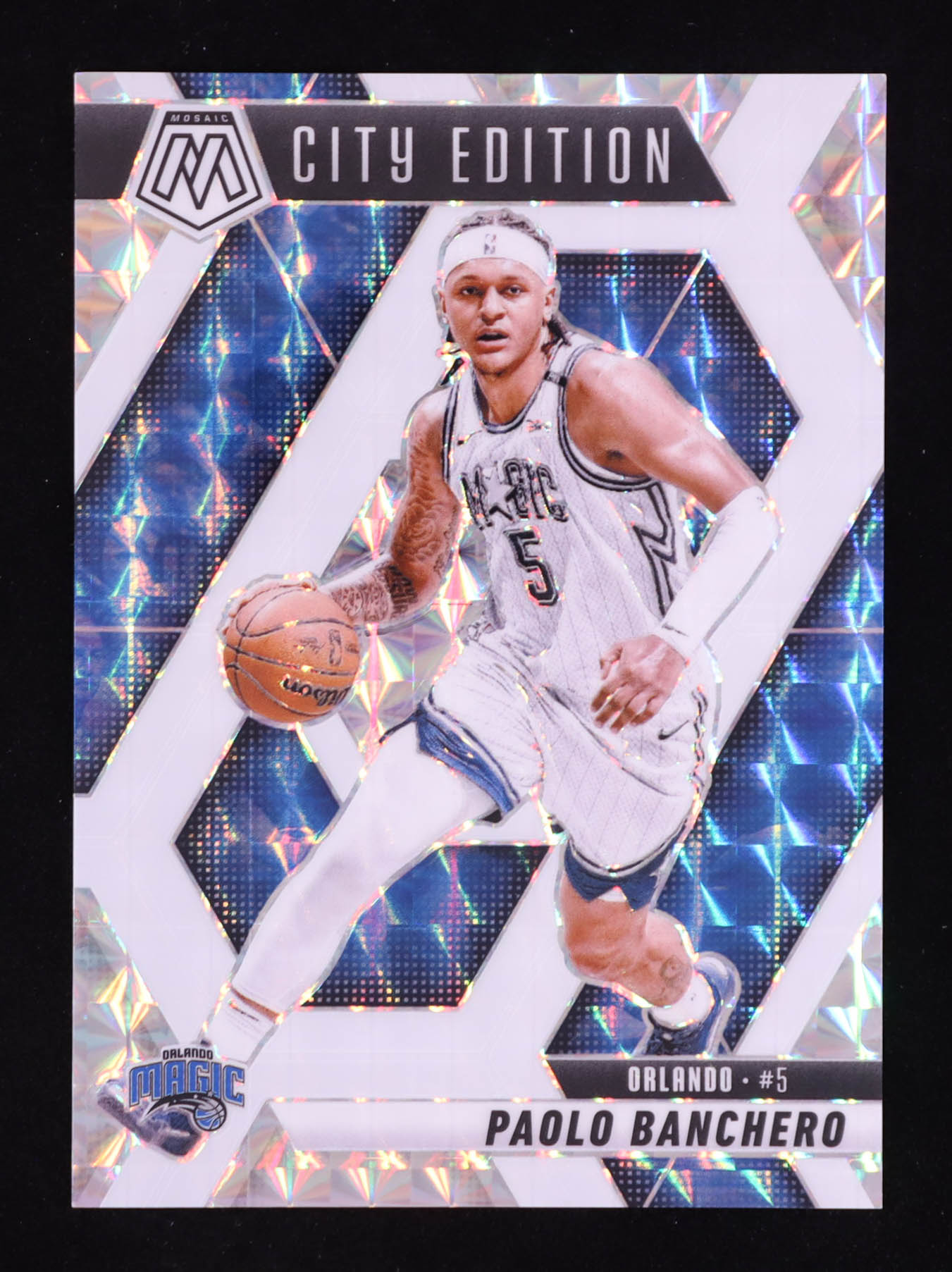 Paolo Banchero 2024-25 Panini Mosaic Mosaic International Blue #283 City Edition #01/35 at PristineAuction.com Paolo Banchero 2024-25 Panini Mosaic Mosaic International Blue #283 City Edition #01/35 at PristineAuction.com