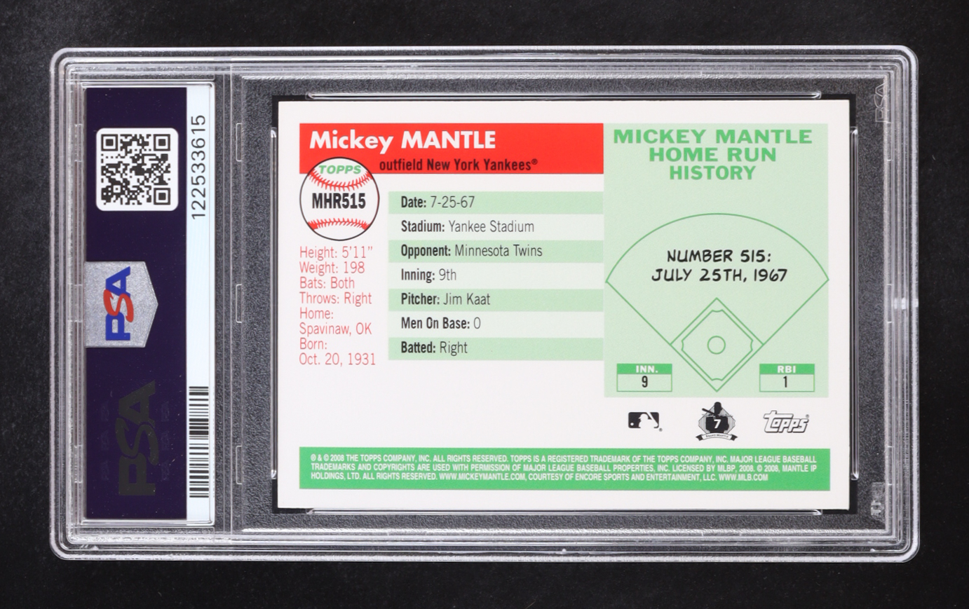 Mickey Mantle 2008 Topps Mantle Home Run History #515 (PSA 10) at PristineAuction.com Mickey Mantle 2008 Topps Mantle Home Run History #515 (PSA 10) at PristineAuction.com