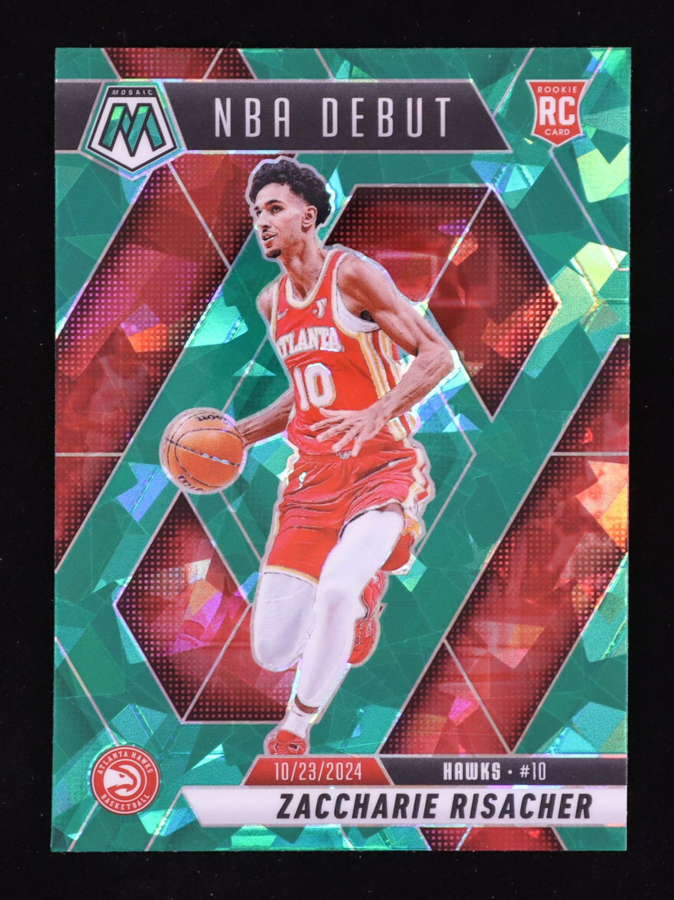 Zaccharie Risacher 2024-25 Panini Mosaic Mosaic Green Ice #269 NBA Debut RC at PristineAuction.com Zaccharie Risacher 2024-25 Panini Mosaic Mosaic Green Ice #269 NBA Debut RC at PristineAuction.com