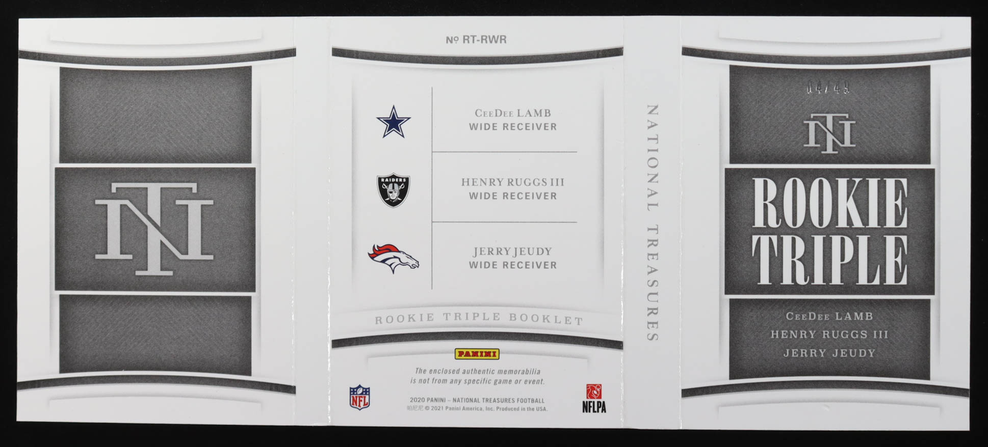 CeeDee Lamb / Henry Ruggs III / Jerry Jeudy 2020 Panini National Treasures Rookie Triple Material Booklets #2 #4/49 at PristineAuction.com CeeDee Lamb / Henry Ruggs III / Jerry Jeudy 2020 Panini National Treasures Rookie Triple Material Booklets #2 #4/49 at PristineAuction.com