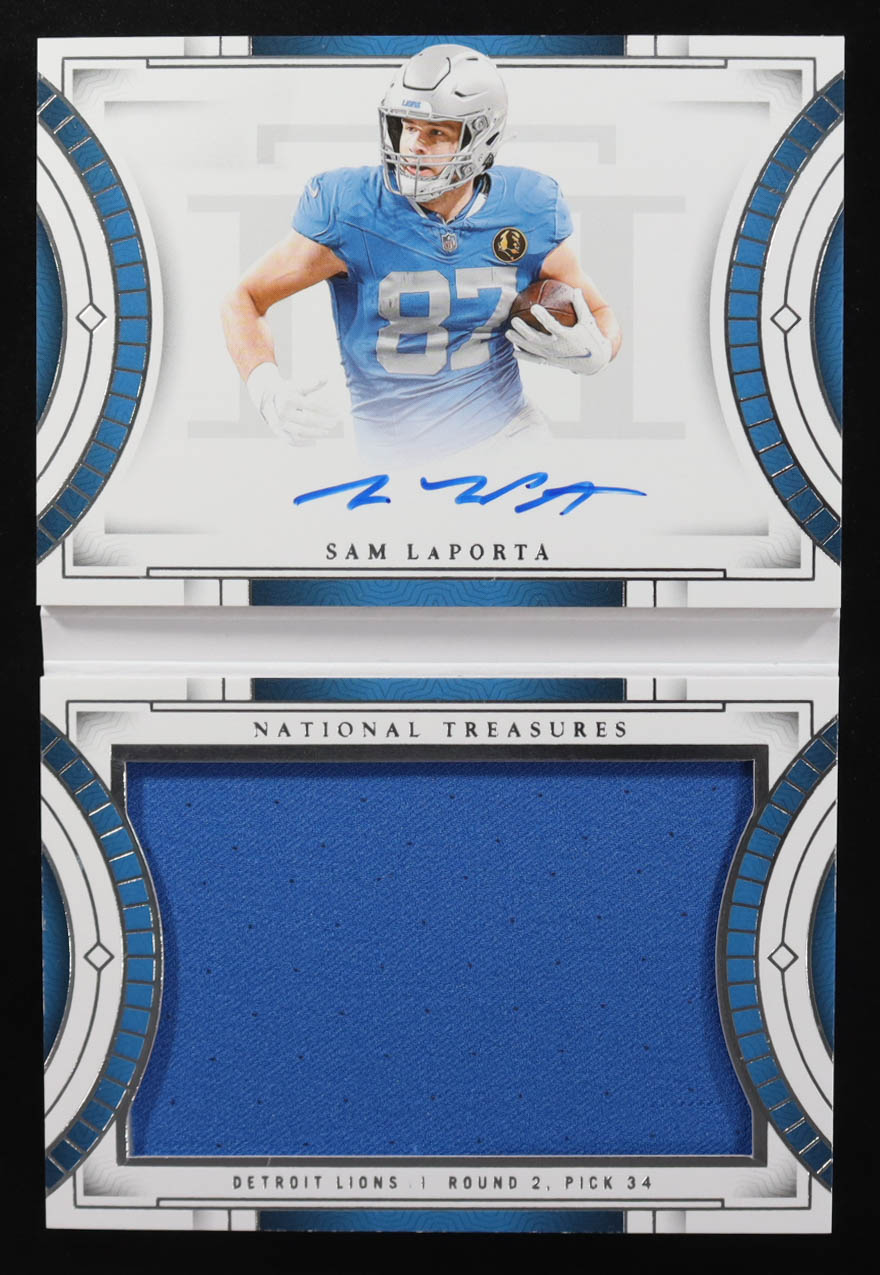 Sam LaPorta 2023 Panini National Treasures Rookie Jumbo Prime Signatures Booklet #20 RC #99/99 at PristineAuction.com Sam LaPorta 2023 Panini National Treasures Rookie Jumbo Prime Signatures Booklet #20 RC #99/99 at PristineAuction.com