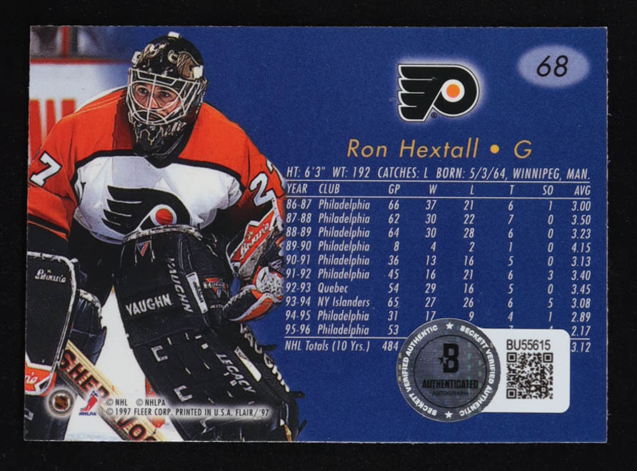 Ron Hextall Signed 1996-97 Flair #68 (Beckett) at PristineAuction.com Ron Hextall Signed 1996-97 Flair #68 (Beckett) at PristineAuction.com