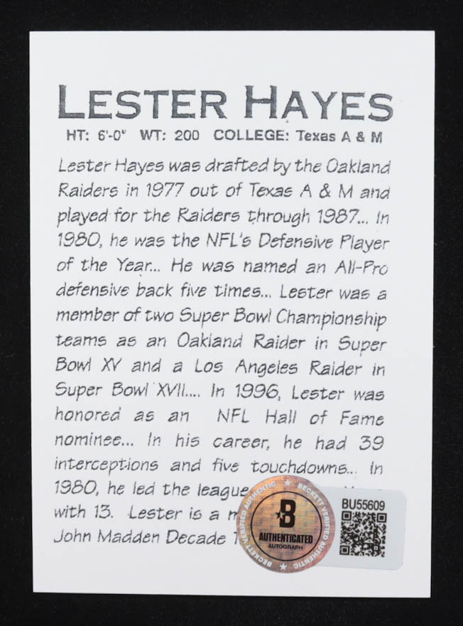 Lester Hayes Signed Custom Trading Card (Beckett) at PristineAuction.com Lester Hayes Signed Custom Trading Card (Beckett) at PristineAuction.com