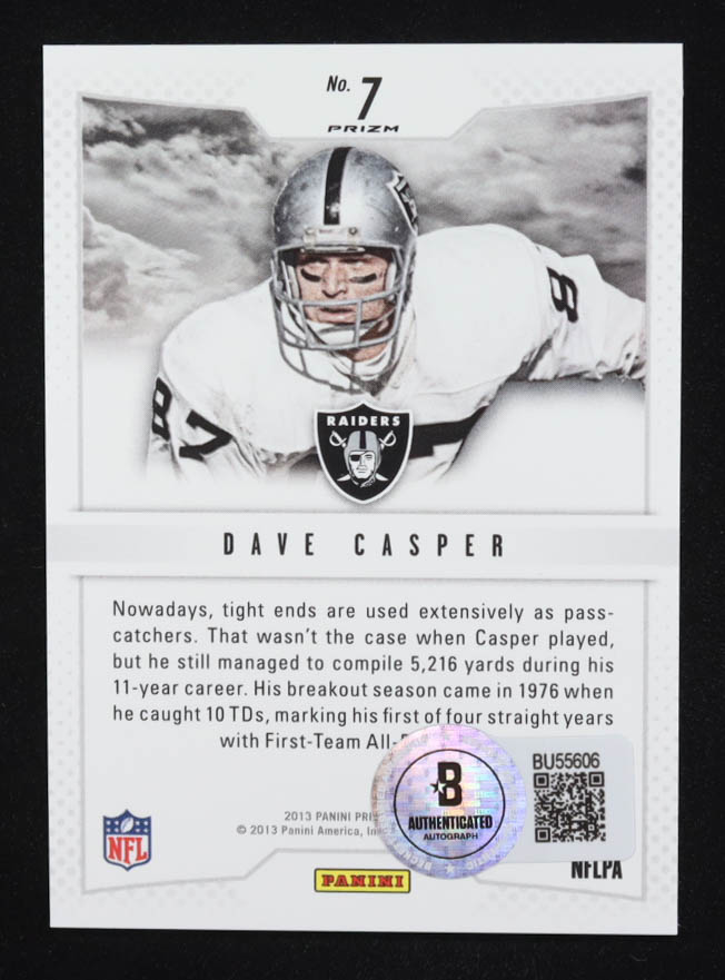 Dave Casper Signed 2013 Panini Prizm Decade Dominance Prizms Blue #7 Inscribed "HOF 02" (Beckett) at PristineAuction.com Dave Casper Signed 2013 Panini Prizm Decade Dominance Prizms Blue #7 Inscribed "HOF 02" (Beckett) at PristineAuction.com