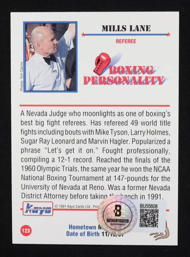 Mills Lane Signed 1991 Kayo #123 (Beckett) at PristineAuction.com Mills Lane Signed 1991 Kayo #123 (Beckett) at PristineAuction.com