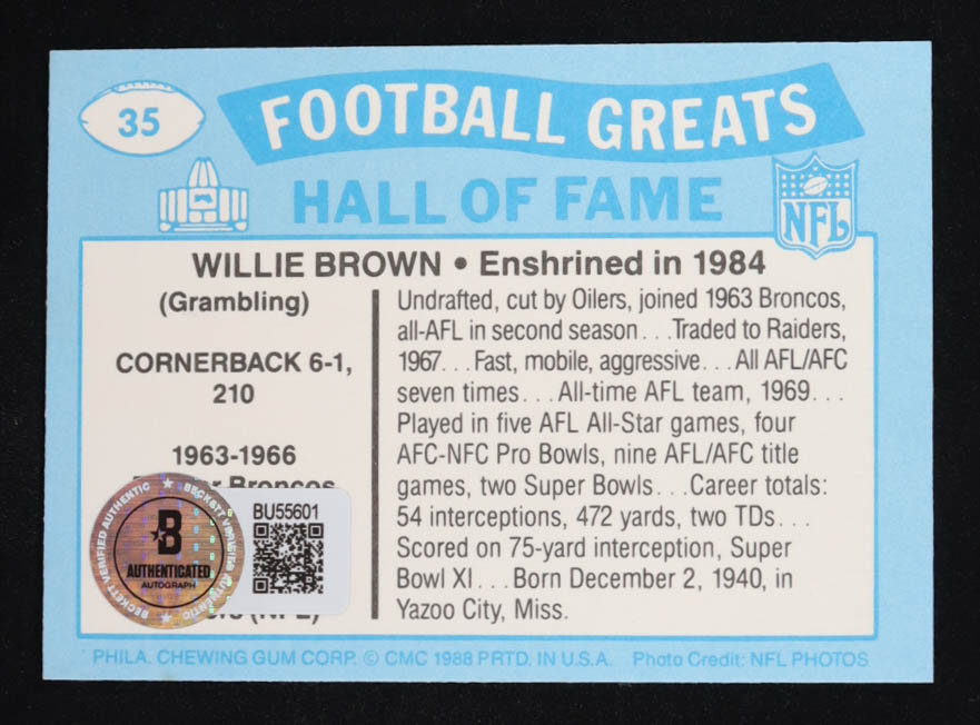 Willie Brown Signed 1988 Swell Greats #35 84 Inscribed "HOF 86" (Beckett) at PristineAuction.com Willie Brown Signed 1988 Swell Greats #35 84 Inscribed "HOF 86" (Beckett) at PristineAuction.com