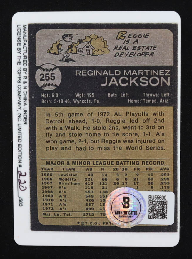 Reggie Jackson Signed Topps Ceramic Card #NNO #220/563 Inscribed "MVP 73" (Beckett) at PristineAuction.com Reggie Jackson Signed Topps Ceramic Card #NNO #220/563 Inscribed "MVP 73" (Beckett) at PristineAuction.com
