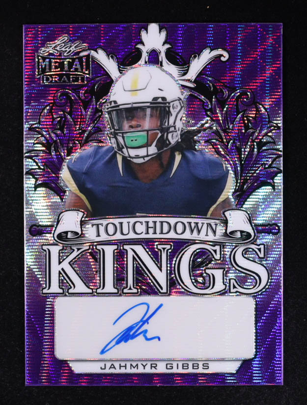 Jahmyr Gibbs 2022 Leaf Metal Draft Touchdown Kings Wave Purple #TKJG1 RC #11/20 at PristineAuction.com Jahmyr Gibbs 2022 Leaf Metal Draft Touchdown Kings Wave Purple #TKJG1 RC #11/20 at PristineAuction.com