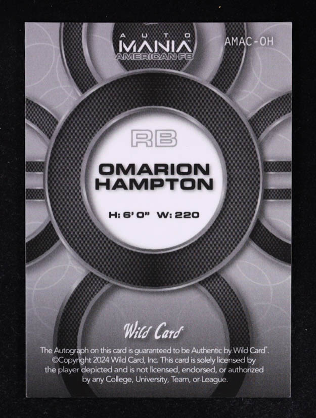 Omarion Hampton 2024 Wild Card Auto Mania Autographs Kaleidoscope #AMACOH RC #24/25 at PristineAuction.com Omarion Hampton 2024 Wild Card Auto Mania Autographs Kaleidoscope #AMACOH RC #24/25 at PristineAuction.com