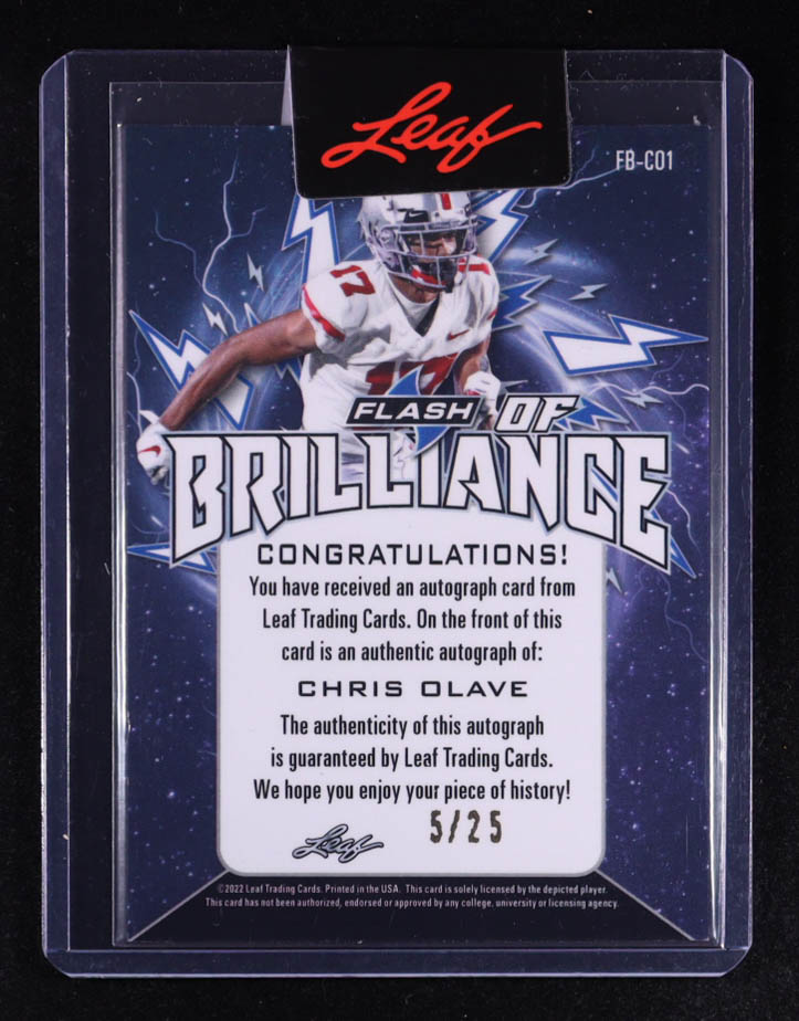 Chris Olave 2022 Leaf Flash Flash of Brilliance Autographs Blue #FBCO1 EXCH RC #5/25 at PristineAuction.com Chris Olave 2022 Leaf Flash Flash of Brilliance Autographs Blue #FBCO1 EXCH RC #5/25 at PristineAuction.com