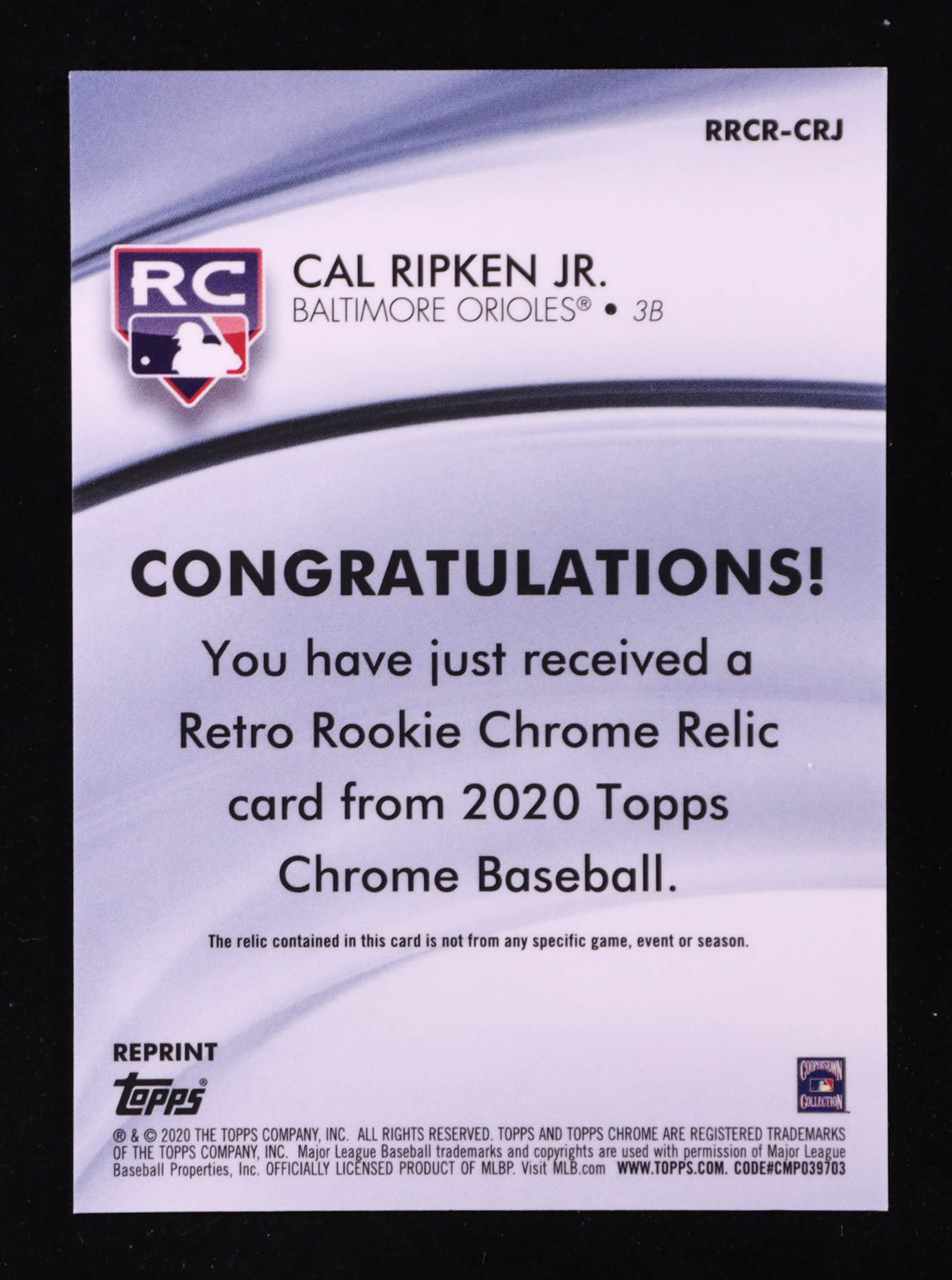 Cal Ripken Jr. 2020 Topps Chrome Retro Rookie Chrome Relics #RRCRCRJ at PristineAuction.com Cal Ripken Jr. 2020 Topps Chrome Retro Rookie Chrome Relics #RRCRCRJ at PristineAuction.com